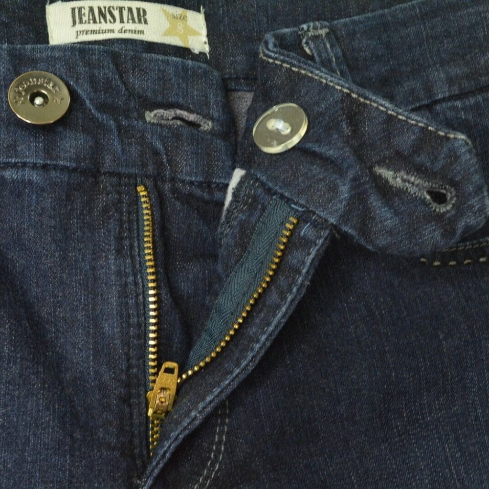 JEANSTAR Size 8 Womens STRAIGHT Leg STRETCH Dark Wash LOW RISE‎ Denim Blue Jeans - Picture 5 of 9